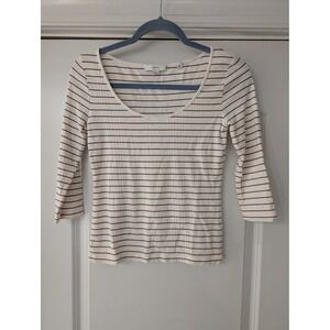 Vince Womens Striped Ribbed Scoop Neck Top White XS classic neutral minimalist